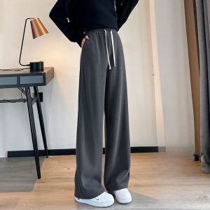 JIANGLU | High Waist Fleece Lined Wide Leg Pants Women Thickened Autumn Winter Loose Fit Slimming Large Size Floor Length Trousers