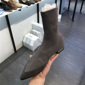 Korean Style Short Boots Womens Spring Autumn Winter Low Heel Elastic Knitted Booties Fashionable All-Match Wool Blend Lined