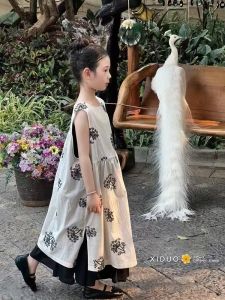 Summer Childrens Clothing Set Vest Skirt Girls Print Design Korean Style 2-10 Years Old Girls Outfit Korean Version