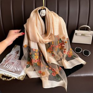 Elegant Multi-Functional Embroidered Hawthorn Flower Silk Scarf Womens Fashionable Spring Autumn New Style Sunscreen Shawl