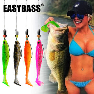 5 PCS Soft Bait With Jig Head Hook Set Bass Pike Fishing Lure Sea Fishing Silicone Bait Spoon Tail Spinner Wobbler For Trolling