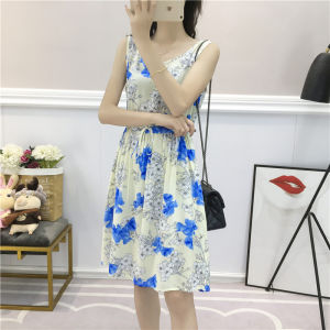 ชุดเดรสผ้าฝ้ายคุณภาพสูงสําหรับผู้หญิงรูปลักษณ์อ่อนเยาว์หวานเอวสูงออกแบบกระชับสัดส่วนวันหยุดชุดชายหาดเสื้อสวมหัวแขนกุด