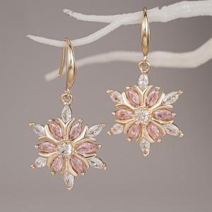 Huitan Snowflake Shaped Drop Earrings for Women Aesthetic Winter Jewelry Inlaid Shiny White/Pink CZ Party Festival Accessories