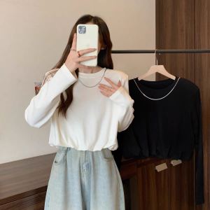 Lieoyuarn | Oversized Round Neck Pullover Chain Design Long Sleeve T-Shirt for Curvy Women Deerskin Fabric