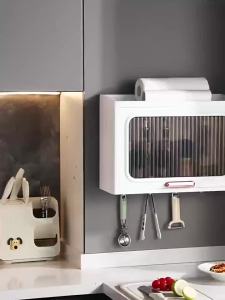 Kitchen Cabinet With Pegboard Wall-mounted Drill-free Organizer Hanging storage Spice Condiments Utensils