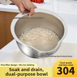 Stainless Steel Multi-Function Vegetable and Rice Cleaning Basket with Tilted Base