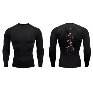 Dragon Blossom Print Compression Shirt for Men Athletic Quick Dry T-shirts Gym Workout Running Tees Long Sleeve Tops Activewear