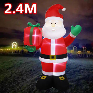 2.4M Christmas Inflatable Santa Claus Waving Gift Pack Built-in LED Lights Indoor Outdoor Holiday Decoration Garden Party Props