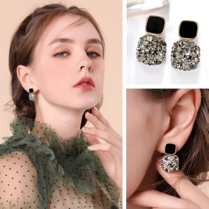 Vintage Double Stud Earrings For Women Luxury Female Crystal Zircon Stone Earrings Fashion Silver Color Jewelry