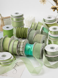 Green Silk Ribbon Wedding Floral Gift Box Packaging Satin Fabric Clothing Accessories Weaving Belt Home Sewing DIY Materials