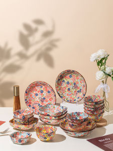 Hand-Painted Ceramic Bowl Plate Set Home Use 2024 New Dim Sum Plate High Aesthetic Value Bowl Dish Combination Underglaze Color