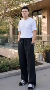 กางเกงผ้าฝ้ายขายาวทรงเกาหลี ขากระบอก ผ้านุ่มมาก