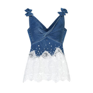 LeFame Fashionable Lace Patchwork Sleeveless Versatile Vest Womens Casual Style V-neck Cotton Blend Summer Shirt