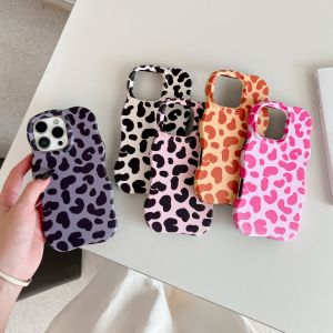 Fashion Leopard Pattern 2 in 1 TPU+PC Matte Case for iPhone 13 14 15 16 Pro Max Wave Edges Comfortable Touch Shockproof Cover