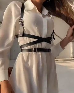Women Body Harness Strap Leather Chains Adjustable Cage Waist Belt Vest Chest Waist Straps Suspenders Belt