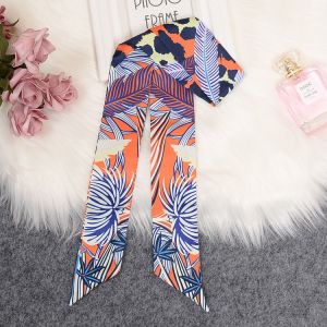 DaVee | Floral silk scarf Binding hand bag handle scarf thin narrow hair band ribbon high-quality silk scarf