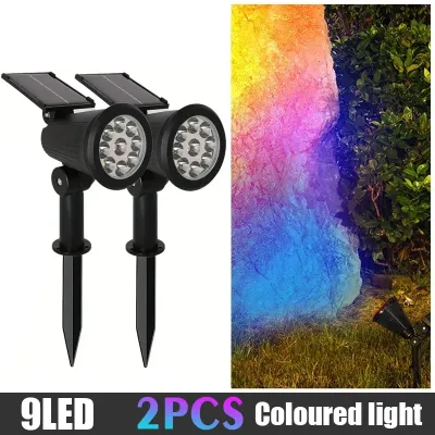 Solar Powered Ground Spotlights 9LED Wall Wash Light IP65 Waterproof Adjustable Brightness Outdoor for Garden Patio Driveway