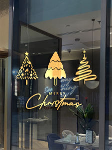 Creative Christmas Tree Glass Stickers Festive Atmosphere Decoration Store Window Decor Waterproof Self Adhesive PVC Wall Stickers