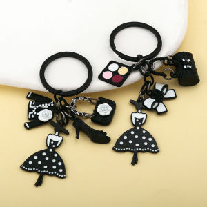 Fashion Lady Womens Bag Lipstick Keychain Alloy Enamel Korea Mini Cosmetic Crown Black Evening Dress Keyring Backpack Gift