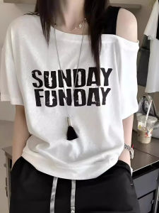 Áo Thun Nữ Tay Ngắn Hở Vai Mùa Hè Dáng Rộng Thoải Mái Cổ Chéo Thiết Kế Giảm Tuổi Tác Thon Gọn