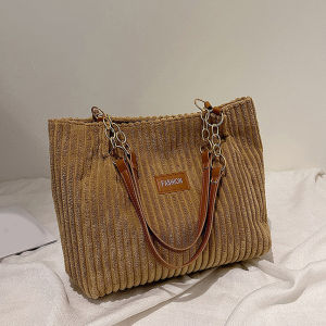 Túi Tote Vải Nhung Cổ Điển Dành Cho Nữ Dung Tích Lớn Phong Cách Giản Dị Dễ Mang Theo Túi Xách Đi Chợ Có Khóa Kéo Màu Trơn Túi Đi Làm