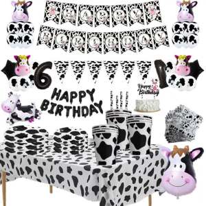 Cow Themed Kids Birthday Party Decorations Disposable Party Tableware Farmers Balloons Baby Shower Boys Girls Party Favors Gifts
