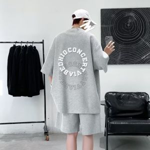 Ice Silk Short Sleeve T-Shirt And Shorts Set for Men Summer Casual Sports Wear Teen Boys Fashionable Polyester Fabric