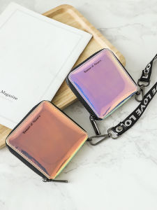 Fashionable Laser Colored Womens Short Wallet PU Leather Large Capacity Multi Card Slot ID Card Holder Long Wallet Coin Purse