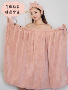 Absorbent Quick-Drying Non-Shedding Womens Bathrobe Towel Cute Bathrobe Home Use Comfortable Coral Fleece Adult Size