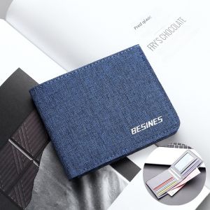 Short Canvas Vertical Three-Fold Thin Wallet Multi-Card Slot Youth Student Money Clip Business OL Style Soft PU Leather Wallet