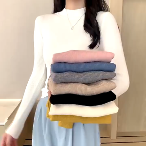 Áo Len Tăm Cổ Lọ Nữ Ôm Dáng – Áo Len Gân Mỏng Dài Tay Co Giãn Áo Len Basic Thu Đông