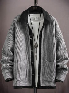 Patchwork Color Block Knitted Open Cardigan Jacket Mens Spring Autumn Loose Stylish Top Youth Fashion Casual Outerwear