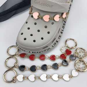 Jibbilz Crocs เสน่ห์เครื่องประดับรองเท้ารองเท้าแตะชายหาดรูปหัวใจหัวเข็มขัดโซ่19ซม. Clogs โซ่ตกแต่งหัวใจสำหรับ Crocs