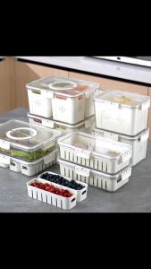 กล่องใส กล่องเก็บอาหาร 4 สี่เหลี่ยม แบ่งช่อง ระบายน้ํา พร้อมฝาปิด กล่องผัก ปิดผนึก รักษาความสด