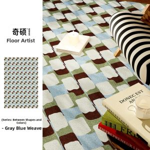 QISHUO | Blue Check Bauhaus Waterproof Washable Carpet