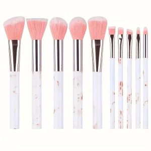 10-Piece Marble Makeup Brush Set - Foundation Eyeshadow & Blending Brushes Ideal for Beginners & Gifts