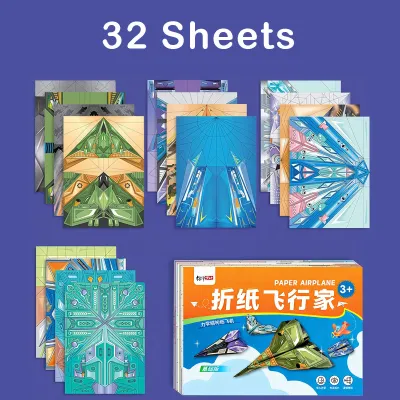 Paper Airplane Kits 16/32pcs Classic Origami Designs World Record Paper Planes Model DIY Creative Aircraft Toys Gifts for 5-12Y