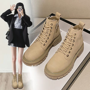 Womens Martin Boots Spring Autumn Thick Bottom High Heel Short Boot British Style Fashionable Cross Buckle Short Ankle Boot