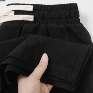 กางเกงขายาวทรงตรงลำลองผ้าลินินผสมคอตตอน ทรงหลวม กระเป๋าแบบยืดหยุ่น ระบายอากาศได้ดี กางเกงขายาวทรงหลวมสำหรับใส่ไปทำงาน