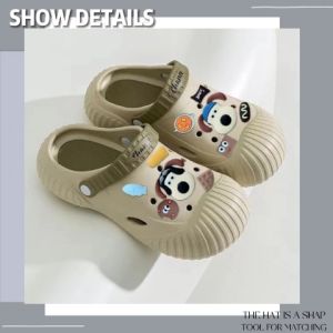 รองเท้าหัวโตผู้หญิง รองเท้าแตะหัวโตพร้อมจิ๊บบิทลายน้องหมา เป็นงานทูโทน พื้นรองเท้าตัดกันกับสีรองเท้า กระบวนการสร้างความสวยคมบางสี