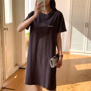 Fashionable Pure Cotton Midi T-Shirt Dress Womens Loose Over-Knee Short-Sleeve Dress Spring Summer Autumn Seasonal Wear