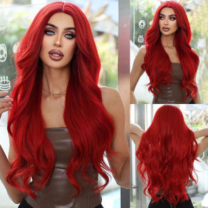 Sea King red medium long curly hair womens mechanism European and American style full head wig