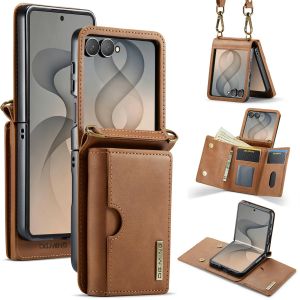 Ốp Điện Thoại Da Đeo Chéo Cho Samsung Galaxy Z Flip 8/7/6 Có Dây Đeo Ví Đựng Thẻ Nắp Bảo Vệ Từ Tính Funda
