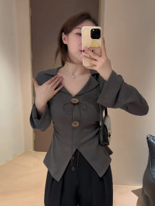 Slimming Long Sleeve Knitted Vest V-Neck Button Design Inner Wear Top Womens Fashion Autumn New Arrival Commute Style Regular Length