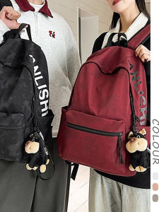 OUDENGPAI | กระเป๋าเป้สะพายหลังสไตล์อเมริกันความจุขนาดใหญ่สำหรับนักเรียนมัธยมปลายและมหาวิทยาลัย กระเป๋าสะพายไหล่สีแดงสำหรับผู้ชายและผู้หญิง