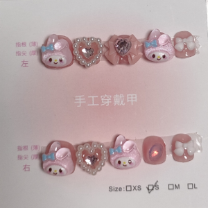 Handmade Short Wearable Nail Tips Childrens Cute Melody Detachable Phototherapy Nail Pieces Finished Product Butterfly Knot