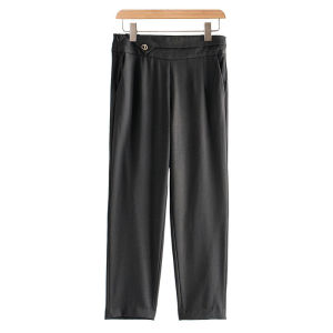 High Waisted Side Zip Rhinestone Letter Buckle Leisure Pants