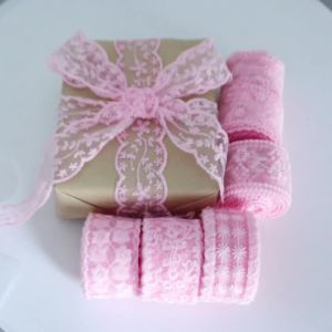 3yards/lot 3.8cm Pink Embroidery Lace Ribbon No Elasticity Webbing For DIY Choker Gift Wrapping Clothes Decor Accessories