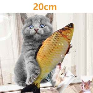 20cm Pet Cat Toy Fish Plush Simulation Mint Fish Funny Cat Stick Molar Stick Self-hey Pillow Cat Supplies