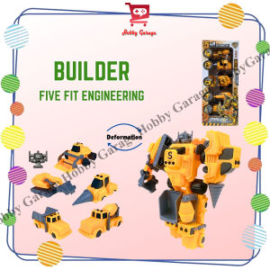 Builder Five Fit Engineering 5in1 Deformation mainan mobil jadi robot